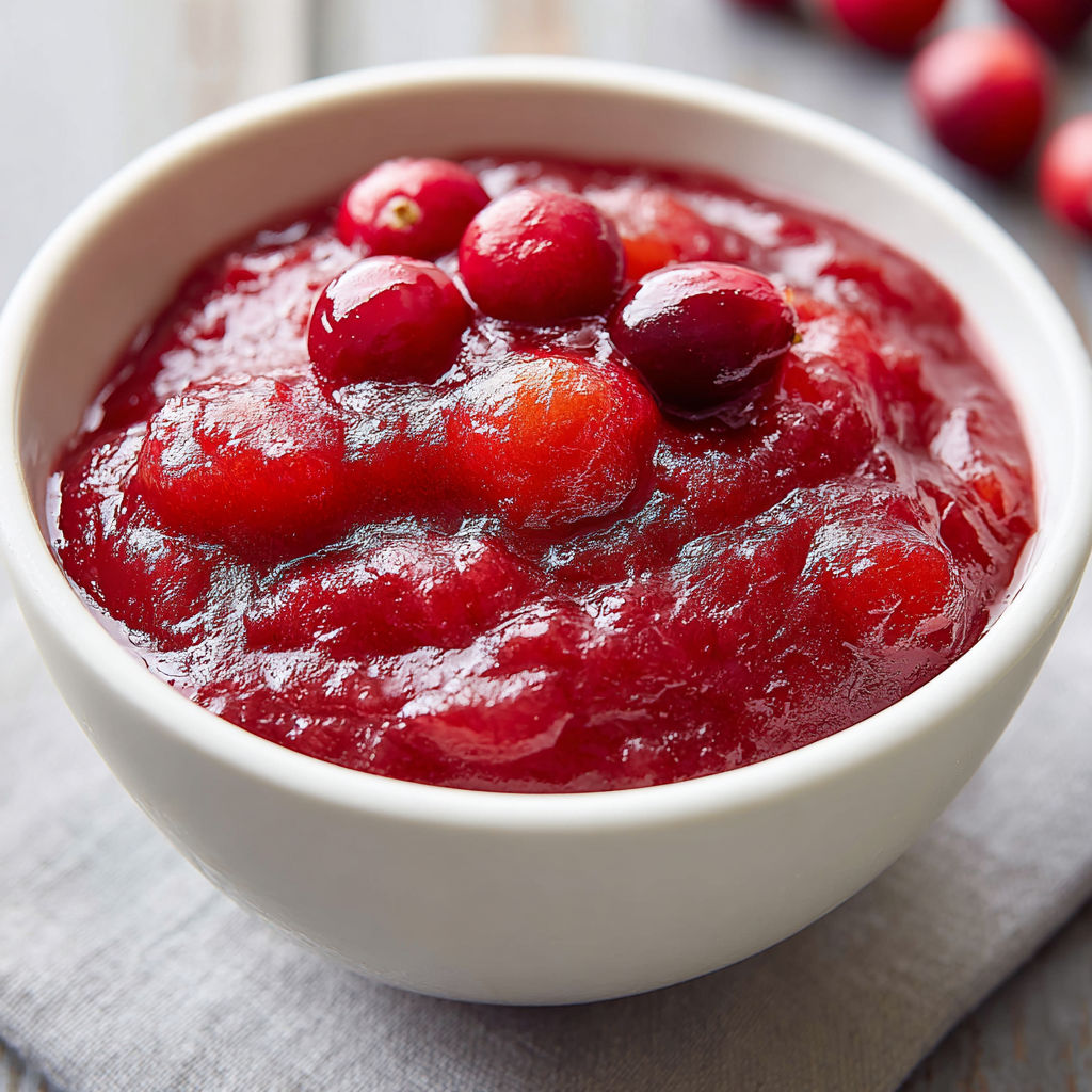 A bowl of cranberry applesauce.