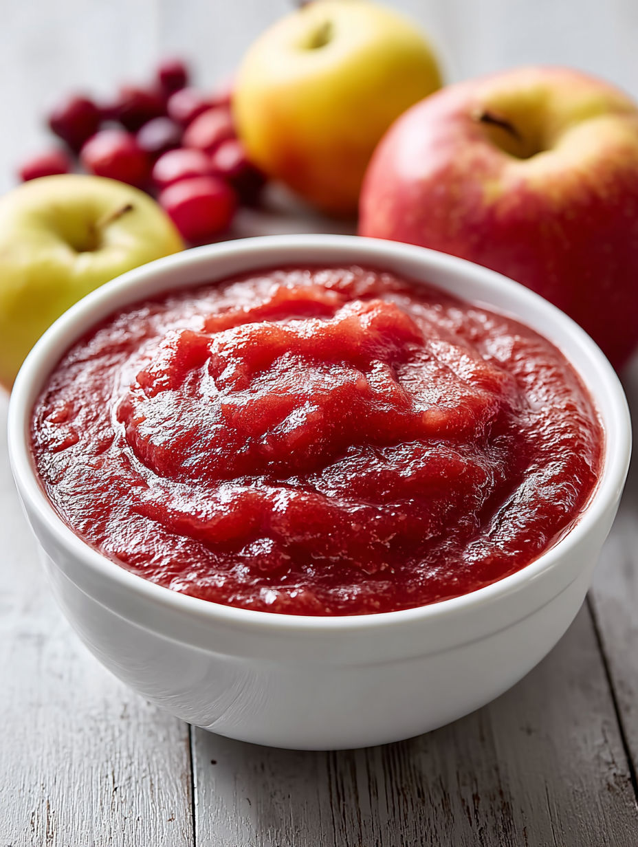 A bowl of cranberry applesauce.