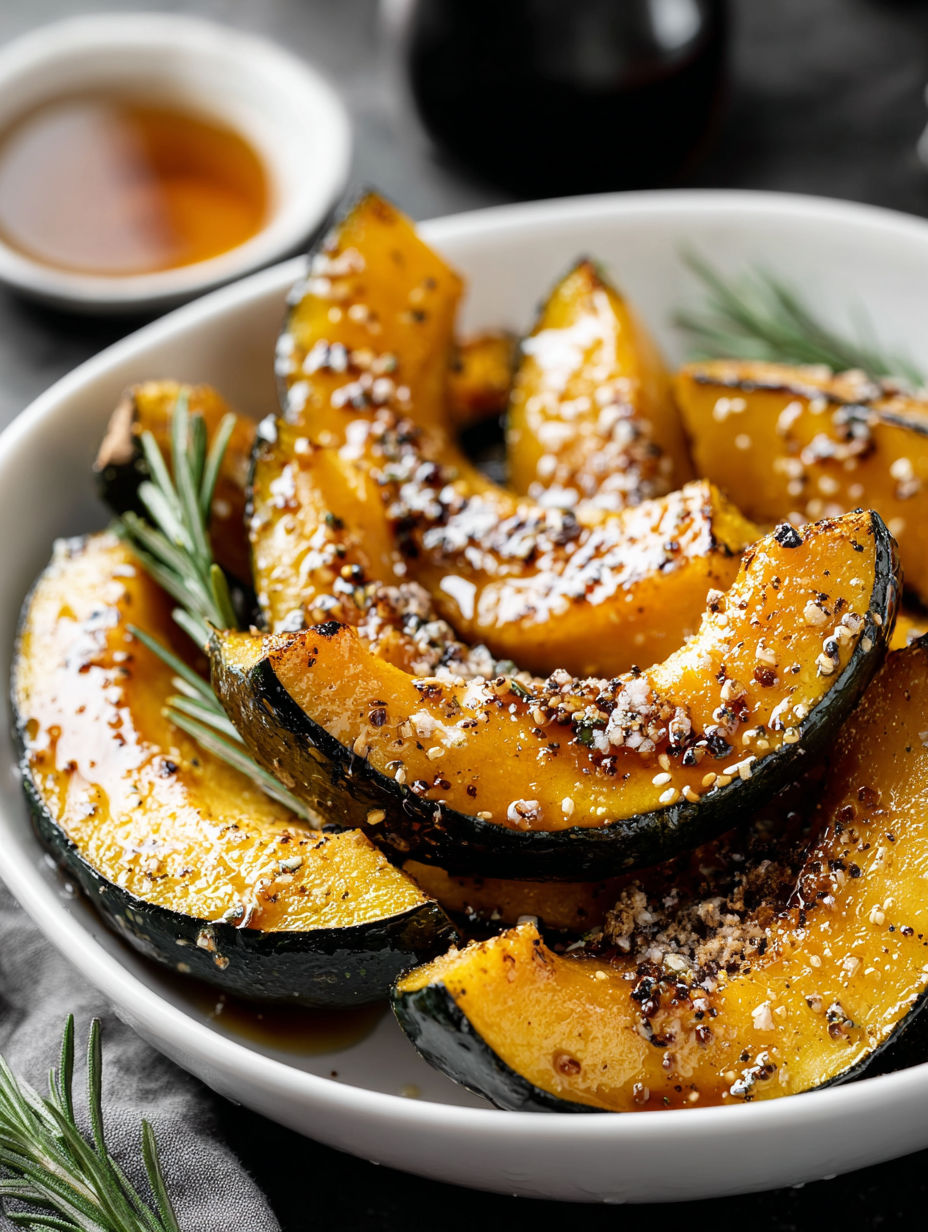 Acorn squash wedges with seasoning.
