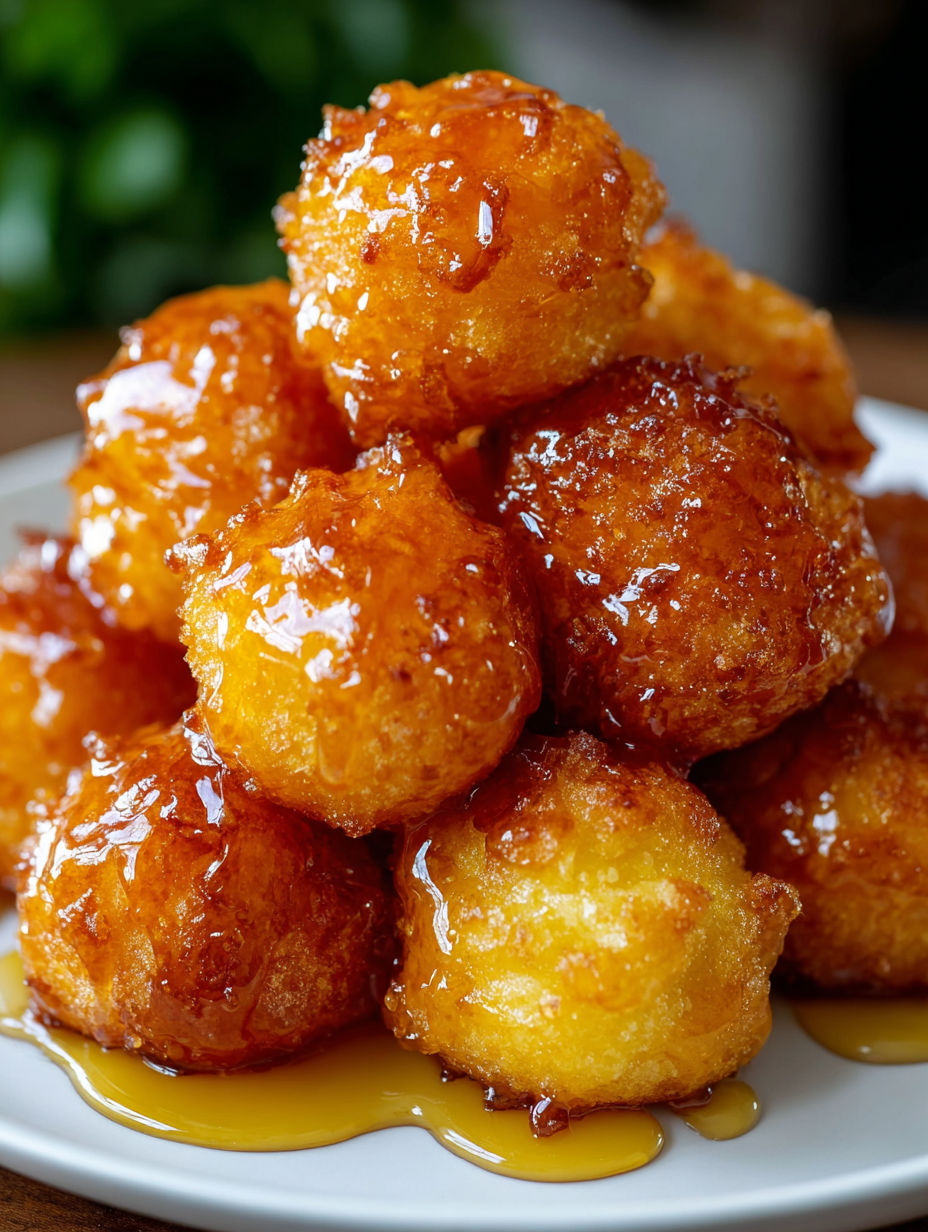 A stack of honey-glazed cornbread poppers.