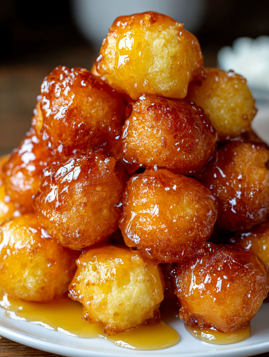 A stack of honey-glazed cornbread poppers.
