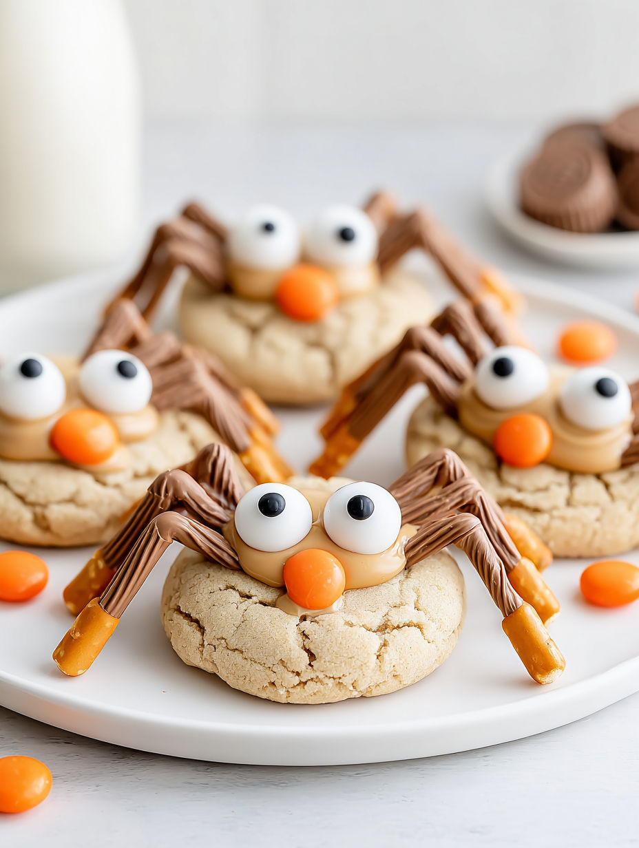 A plate of peanut butter spider cookies.