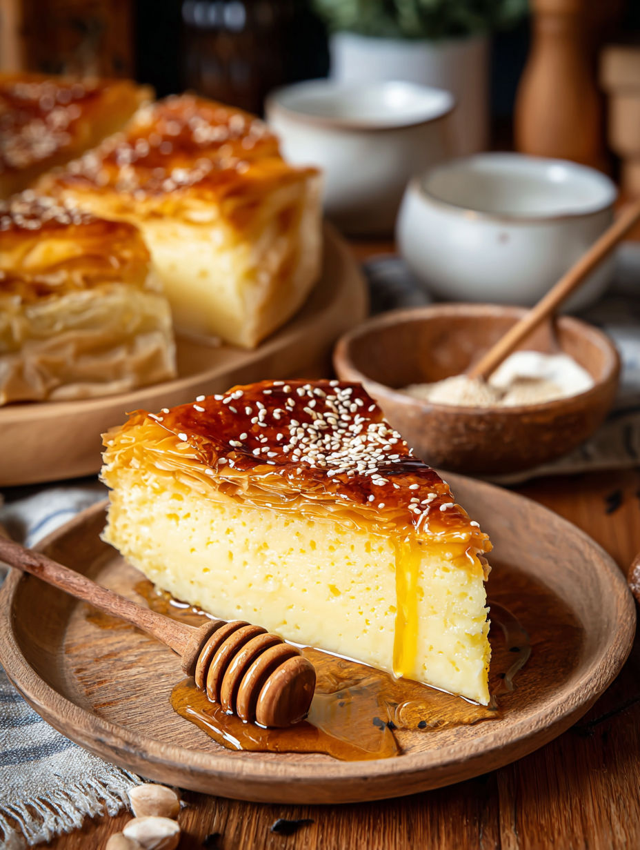 A slice of Golden Greek Honey Pie.