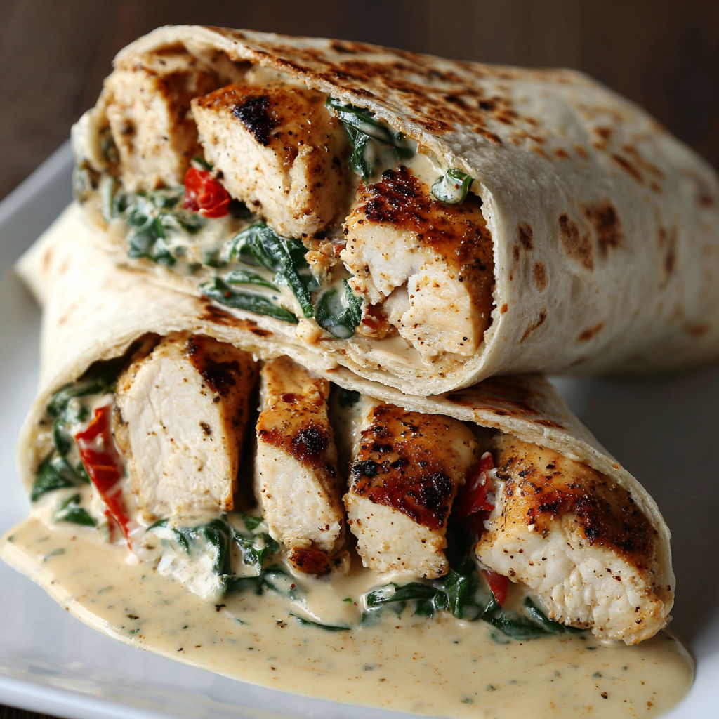 A creamy garlic chicken wrap.