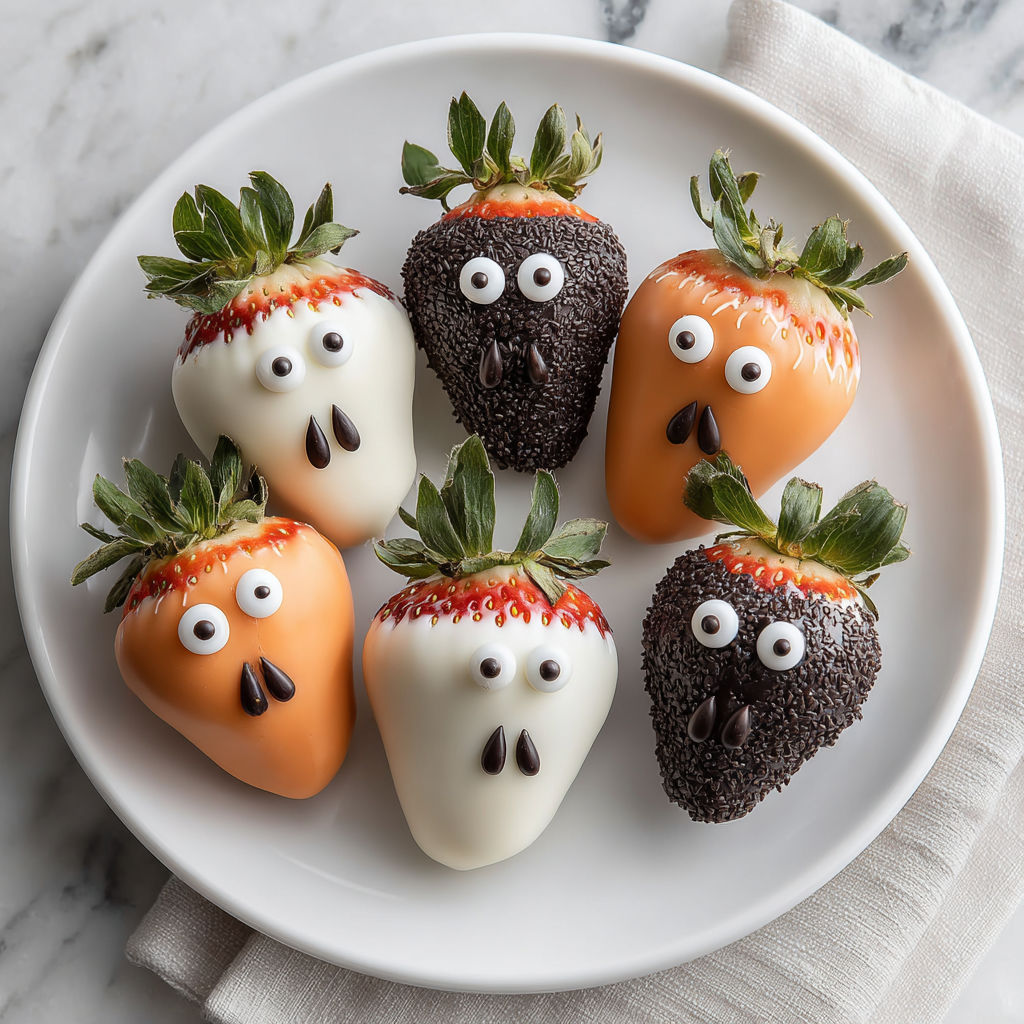 A plate of Halloween chocolate covered strawberries.