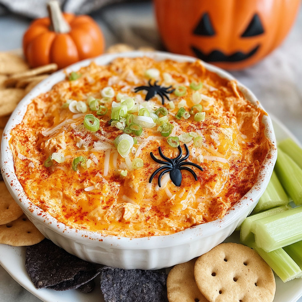 A bowl of dip with a spider on top.