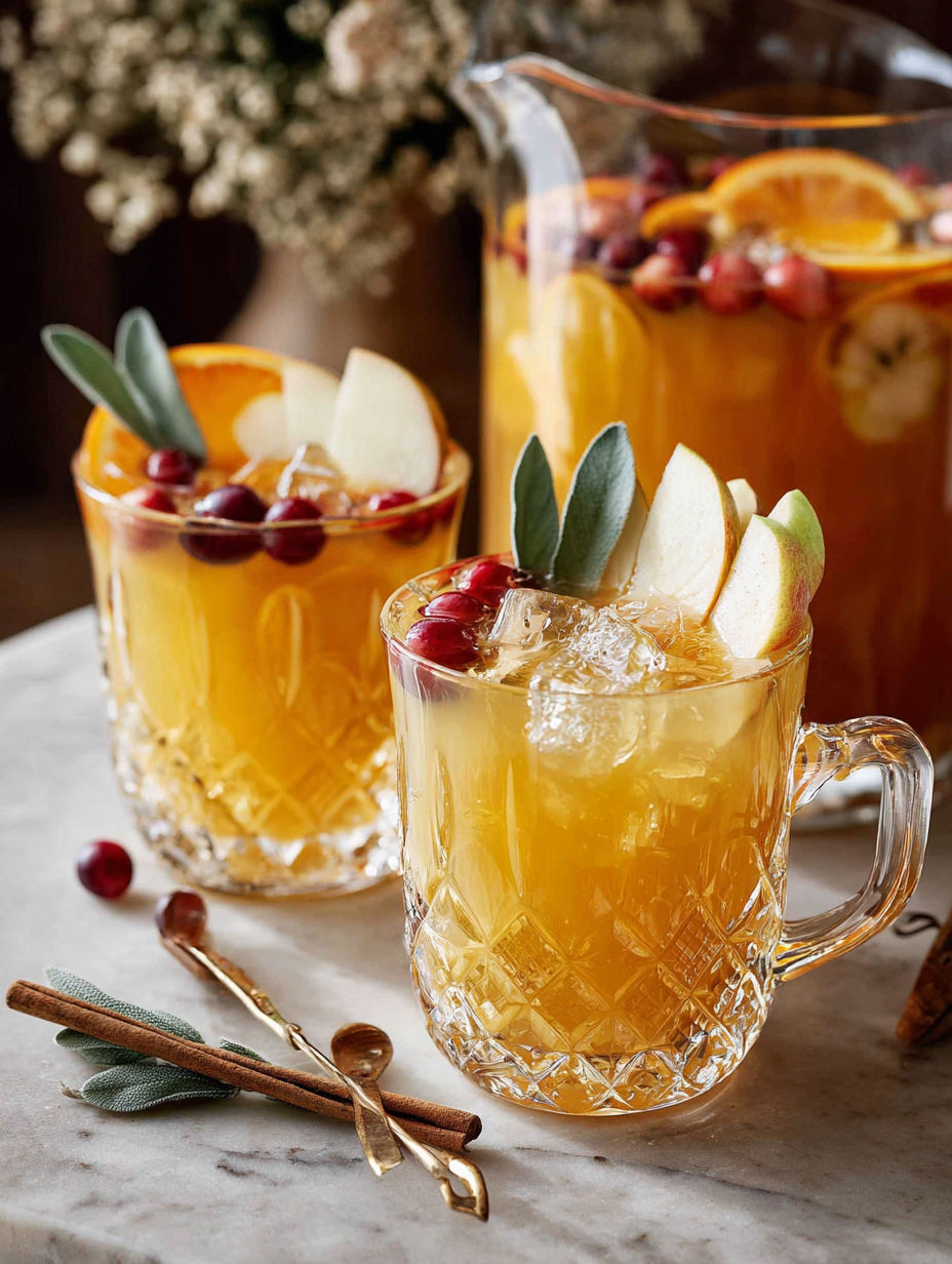 Two glasses of a fruity drink with a cinnamon stick in the background.
