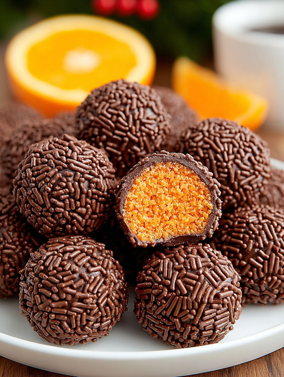 Chocolate truffles with orange centers.