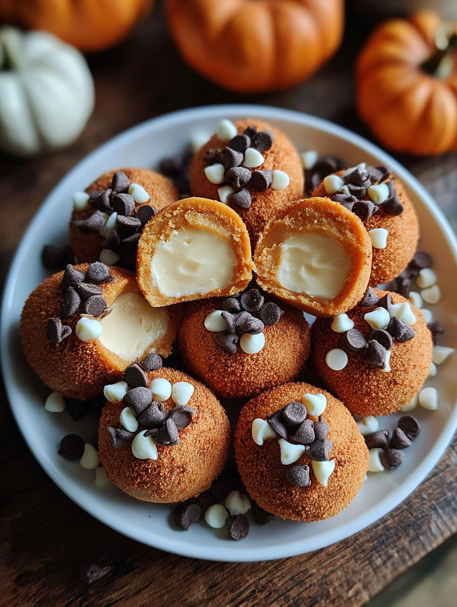 A plate of pumpkin cheesecake truffles.
