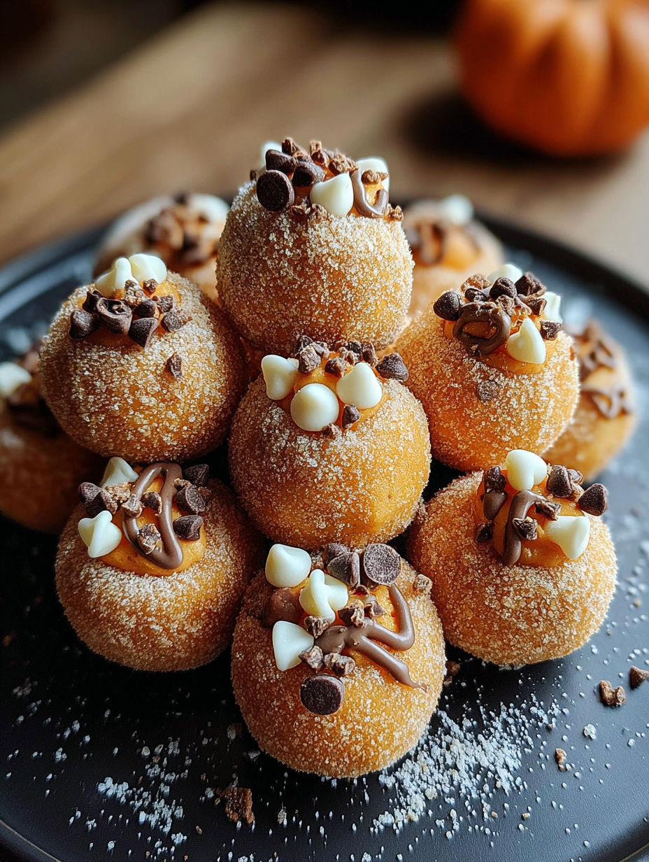 Pumpkin Cheesecake Truffles on a plate.