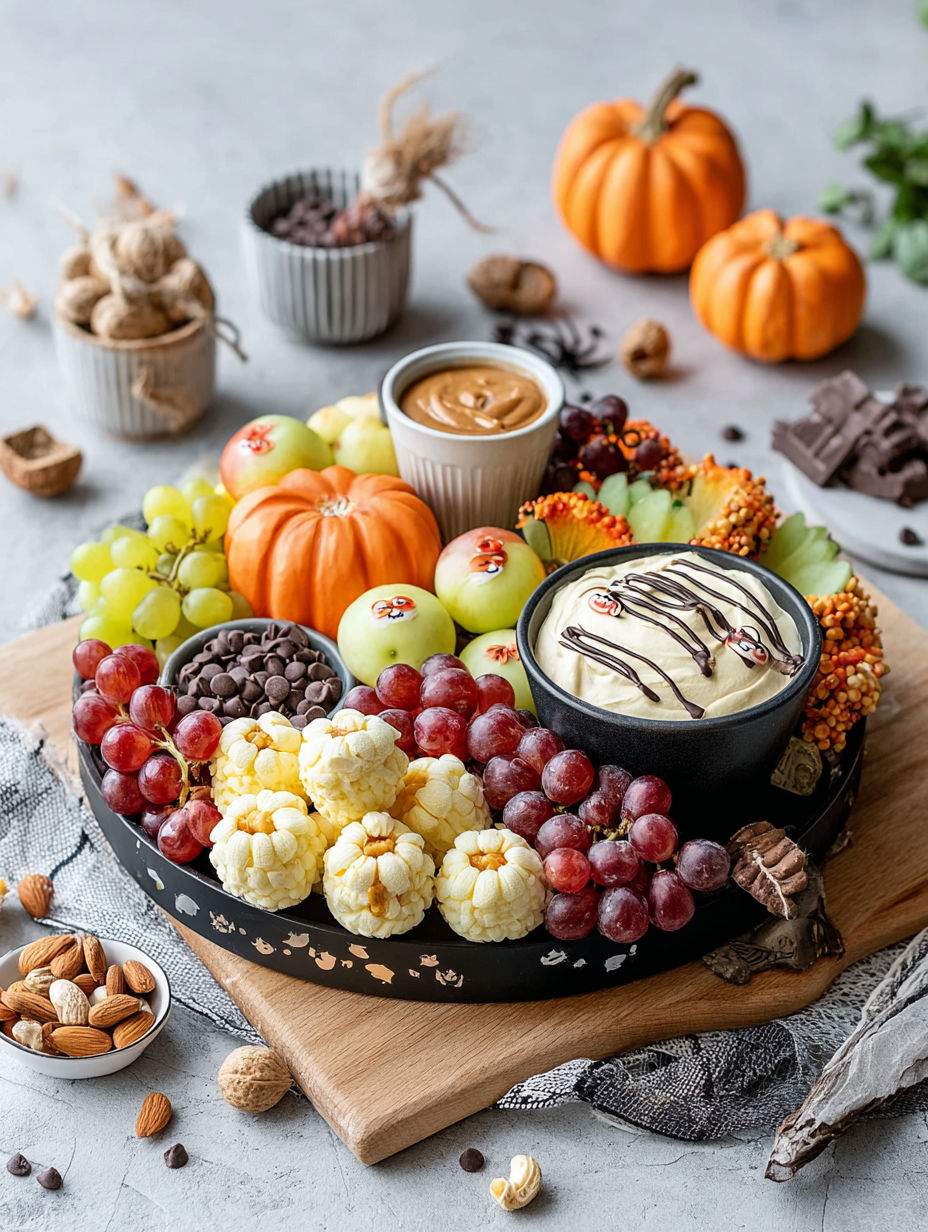 A platter of healthy Halloween desserts.