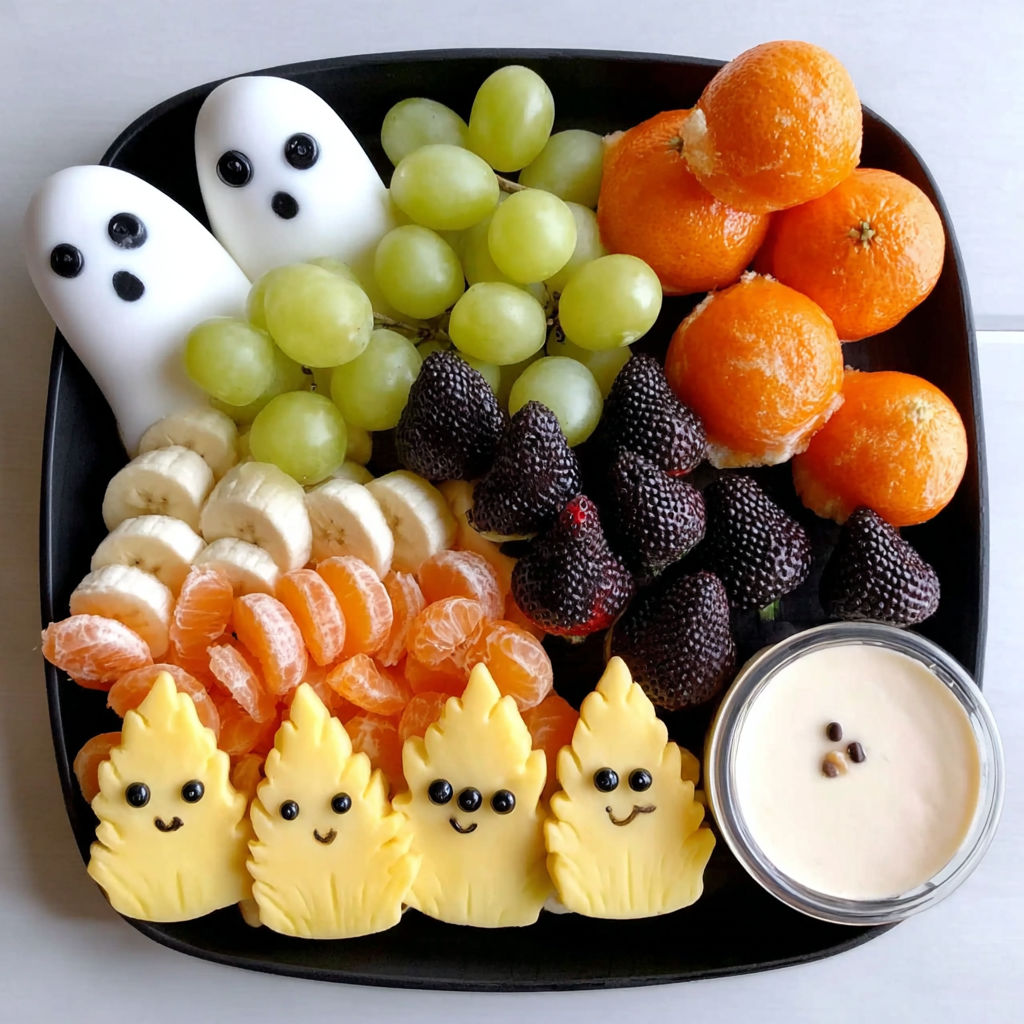A fruit tray with grapes, oranges, and bananas.