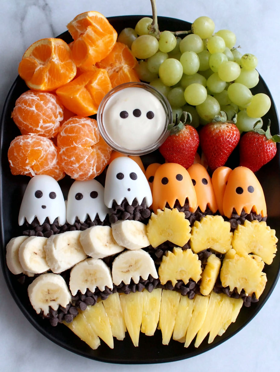 A plate of fruit with a spoon in it.
