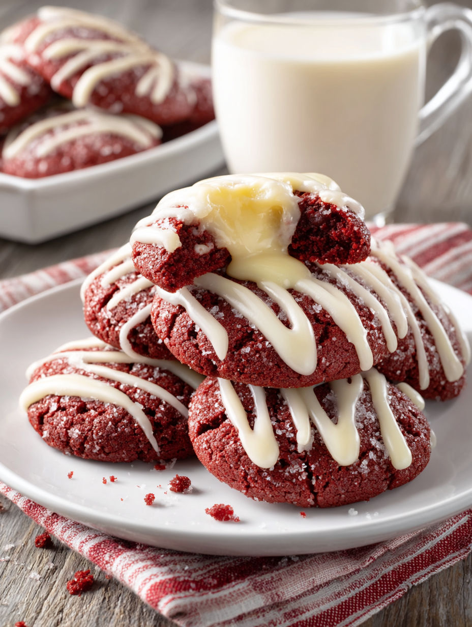 Red velvet cookies with cream cheese glaze.