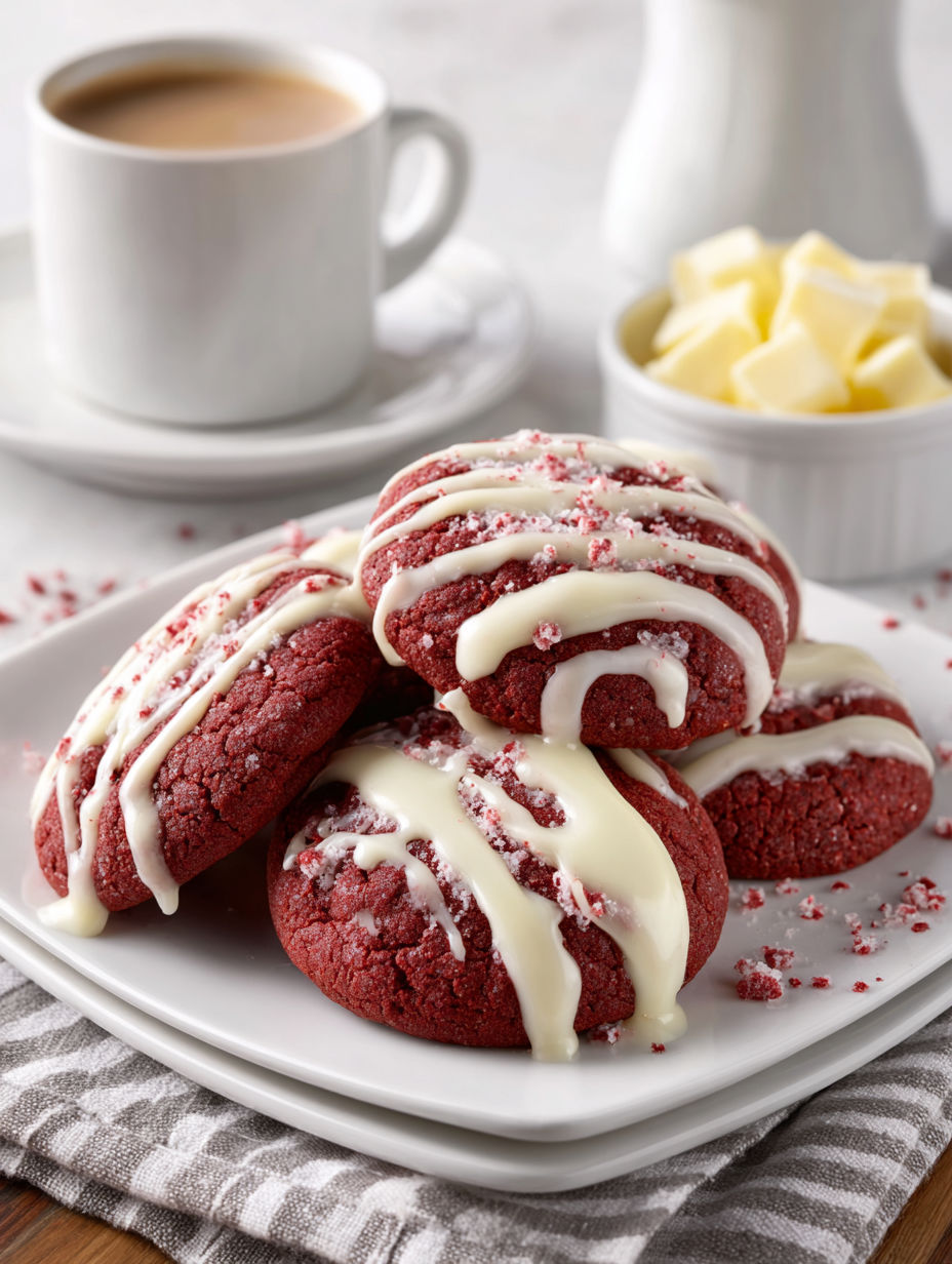 Red velvet cookies with cream cheese glaze.