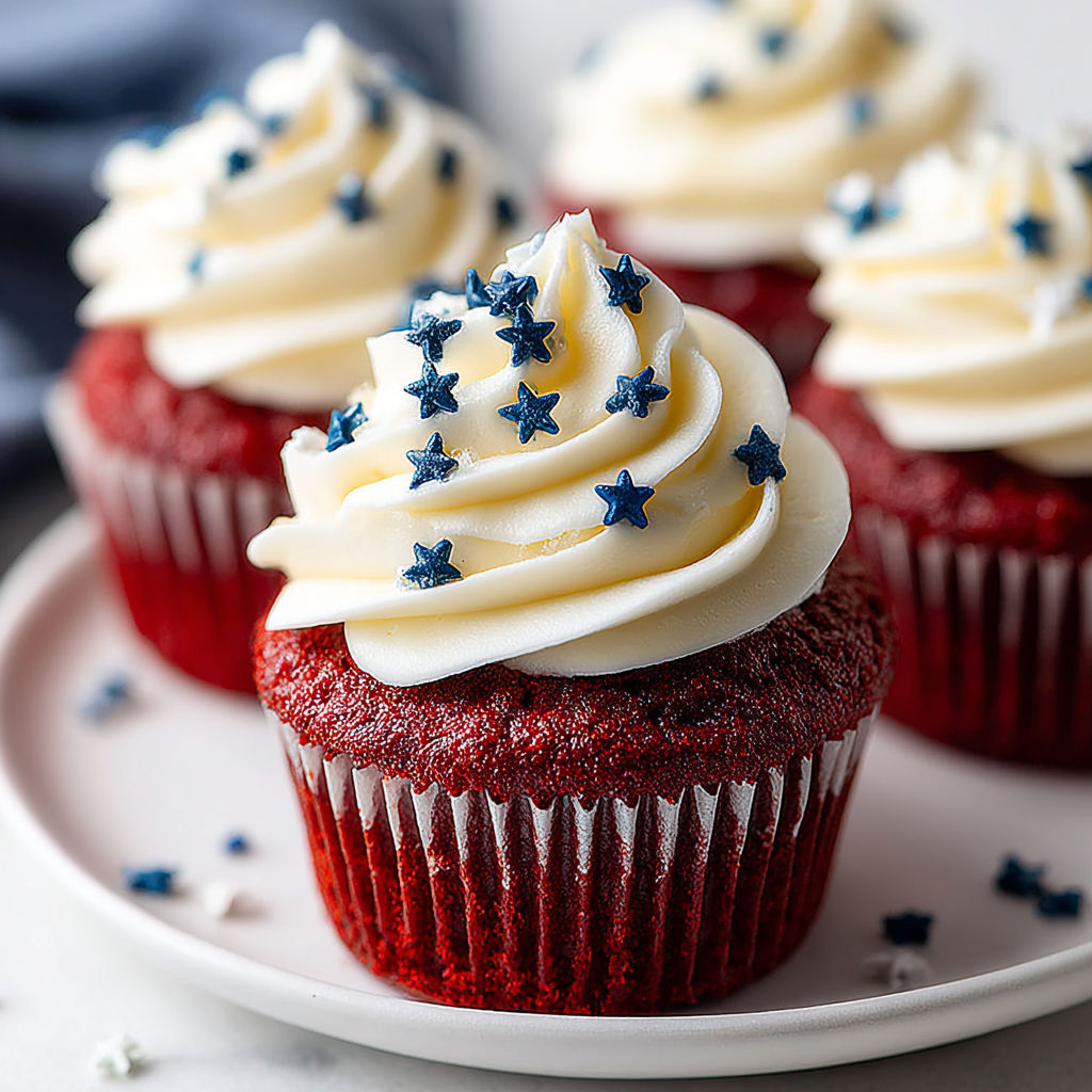 Red velvet cupcakes with cream cheese frosting.