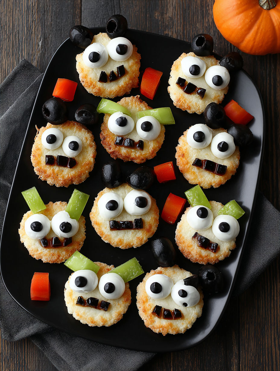 A plate of food with a face on it.