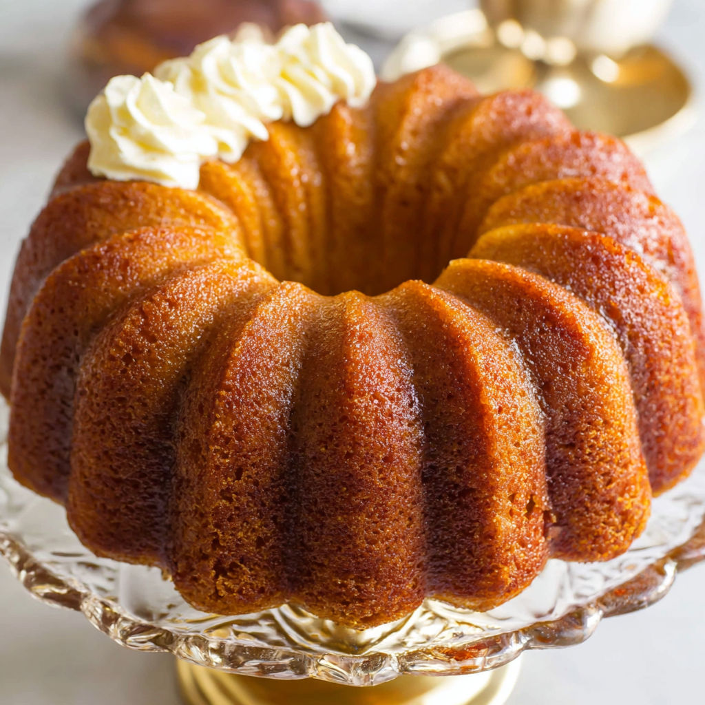 A slice of pumpkin rum cake on a plate.