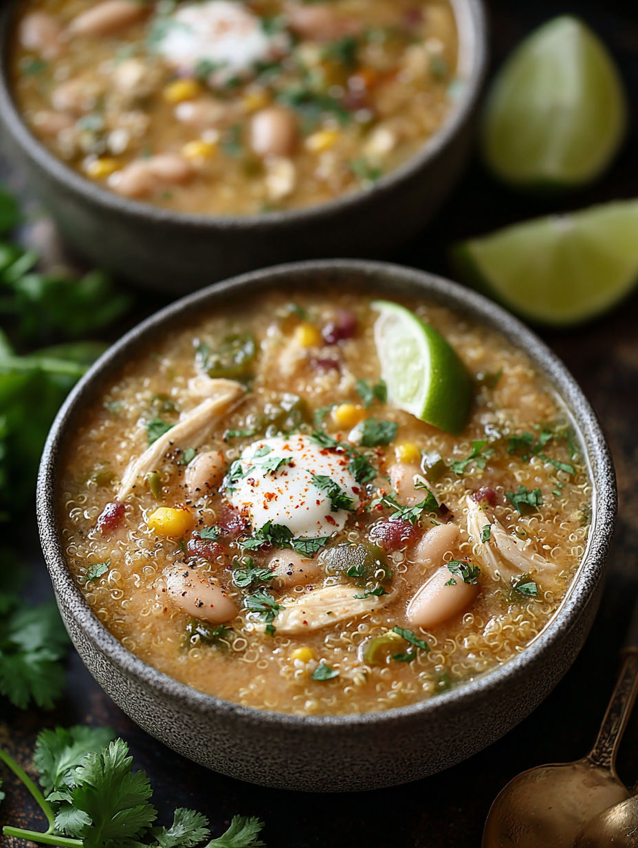 Two bowls of chili with limes on top.