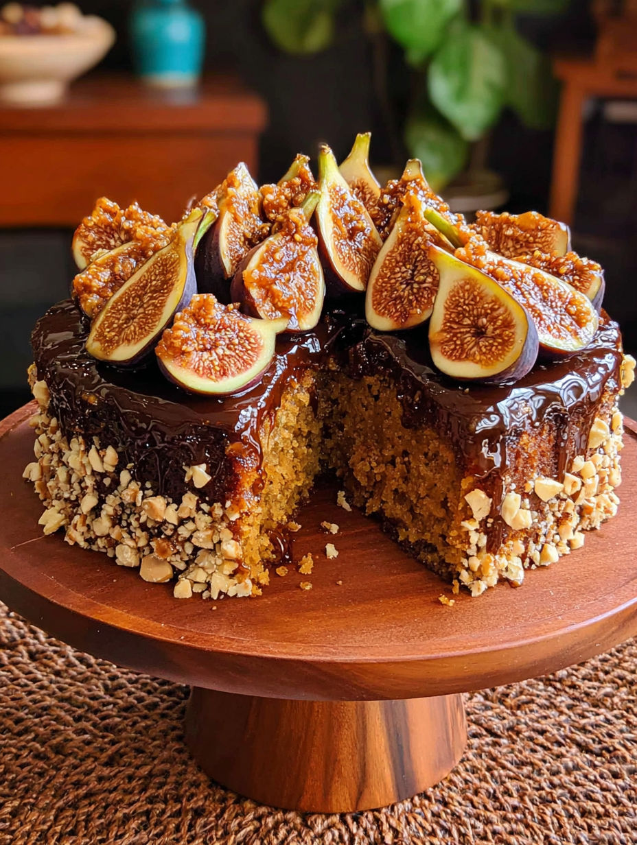 A slice of Spiced Fig Hazelnut Cake.