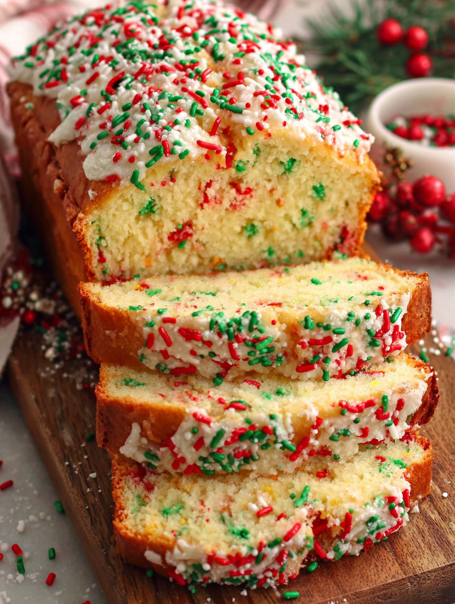 A slice of Christmas sprinkle buttermilk bread.