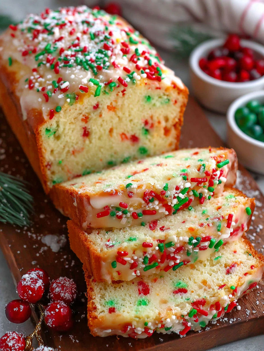 A slice of Christmas sprinkle buttermilk bread.