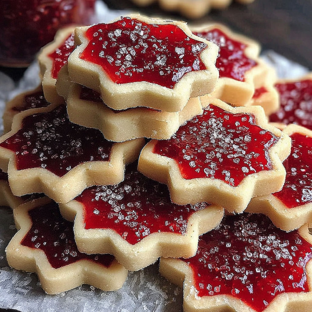 A stack of sugar plum shortbread cookies.