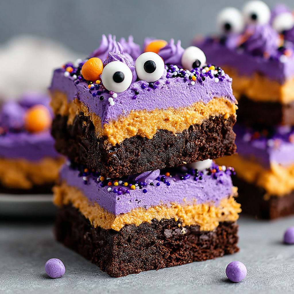 A close up of a Monster Mash Halloween Brownies.