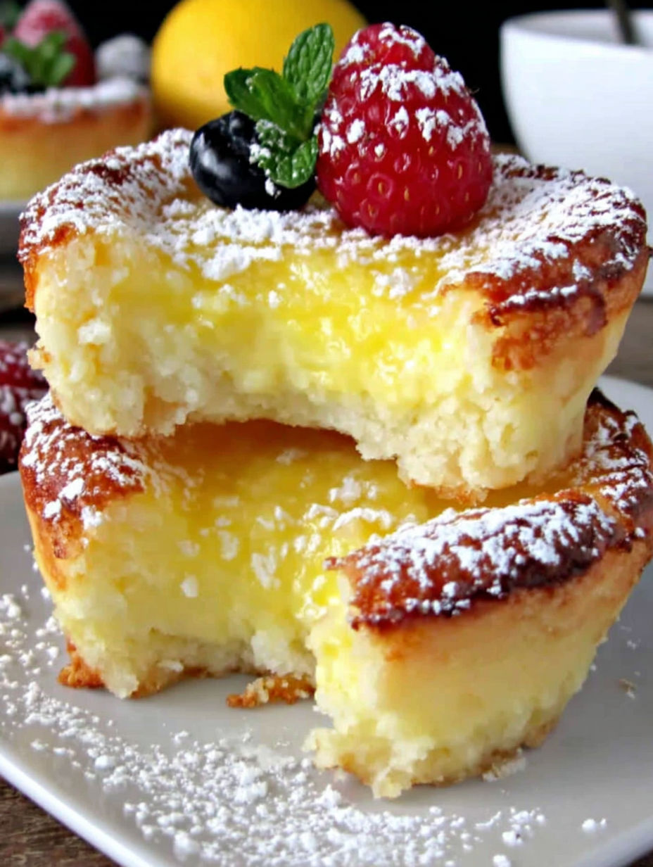 A slice of a dessert with powdered sugar on top.