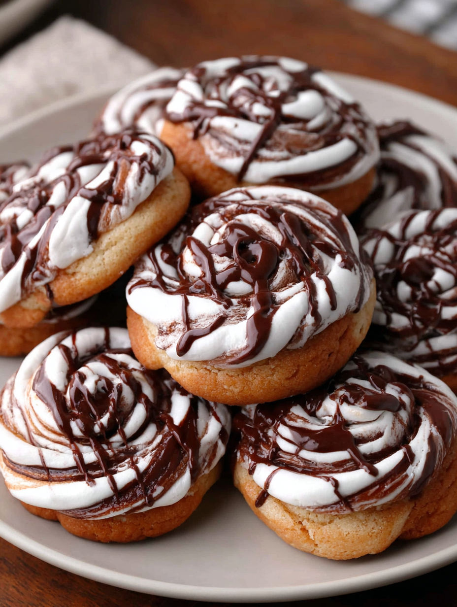 A plate of delicious chocolate marshmallow swirl cookies.