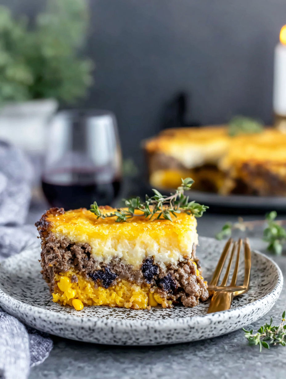 A slice of delicious pastel de choclo.