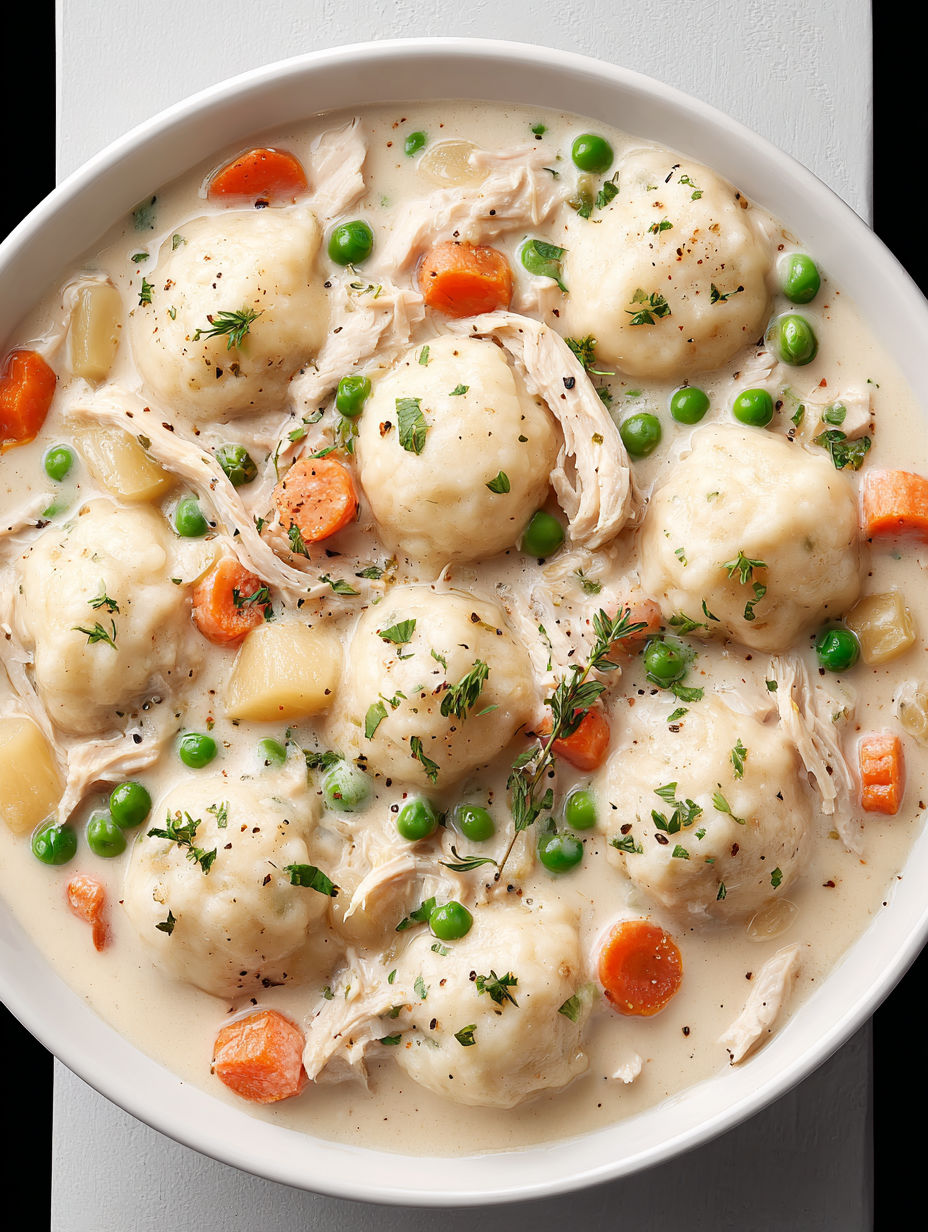 A bowl of soup with chicken, peas, and carrots.