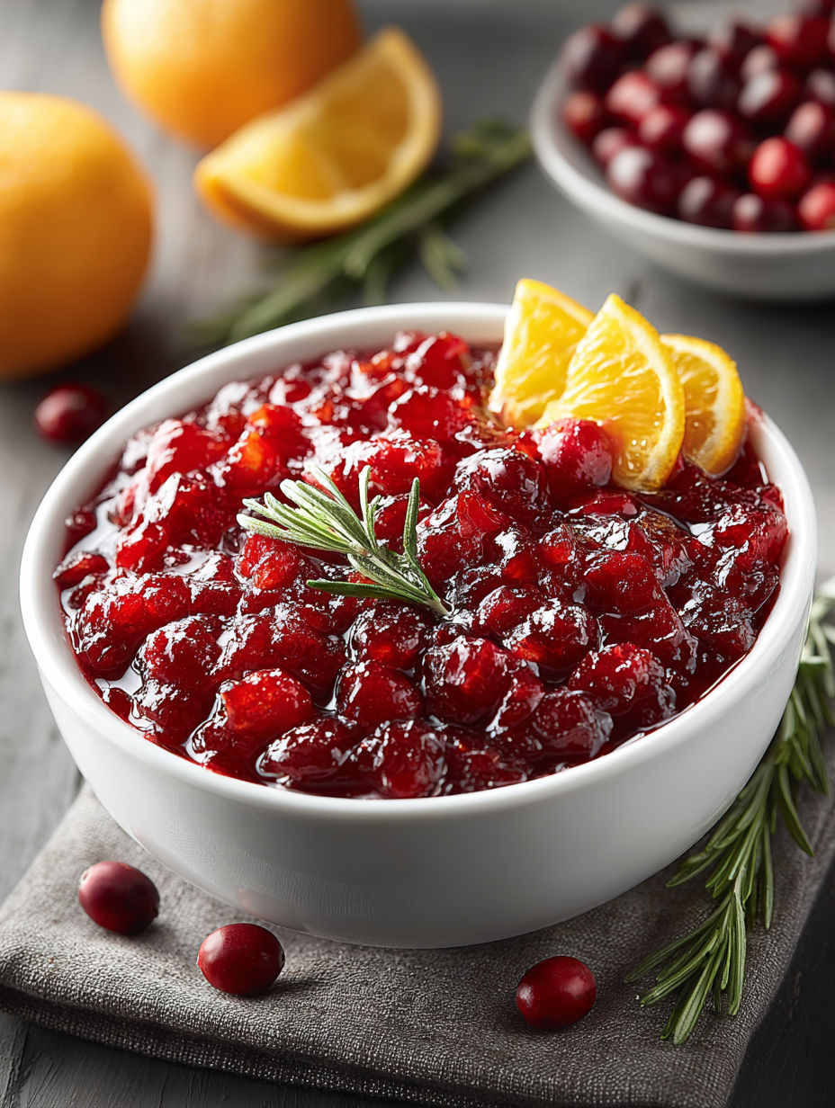 A bowl of gluten-free cranberry citrus sauce.