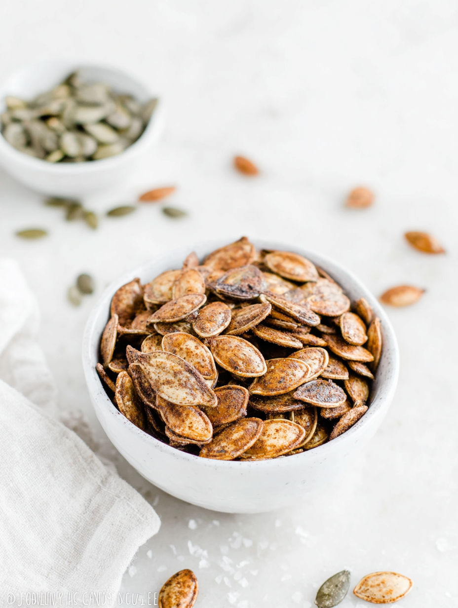 A bowl of pumpkin seeds.
