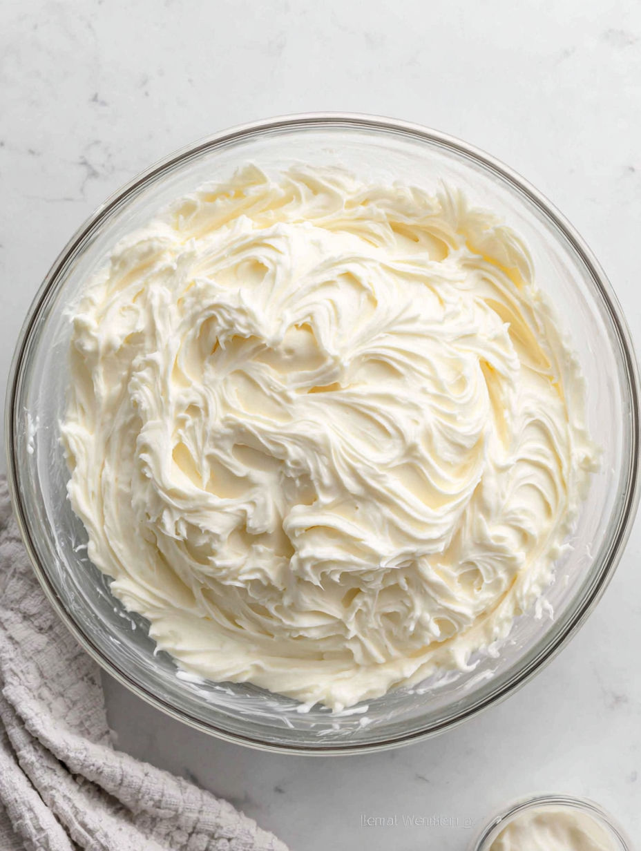 A bowl of cream cheese frosting.