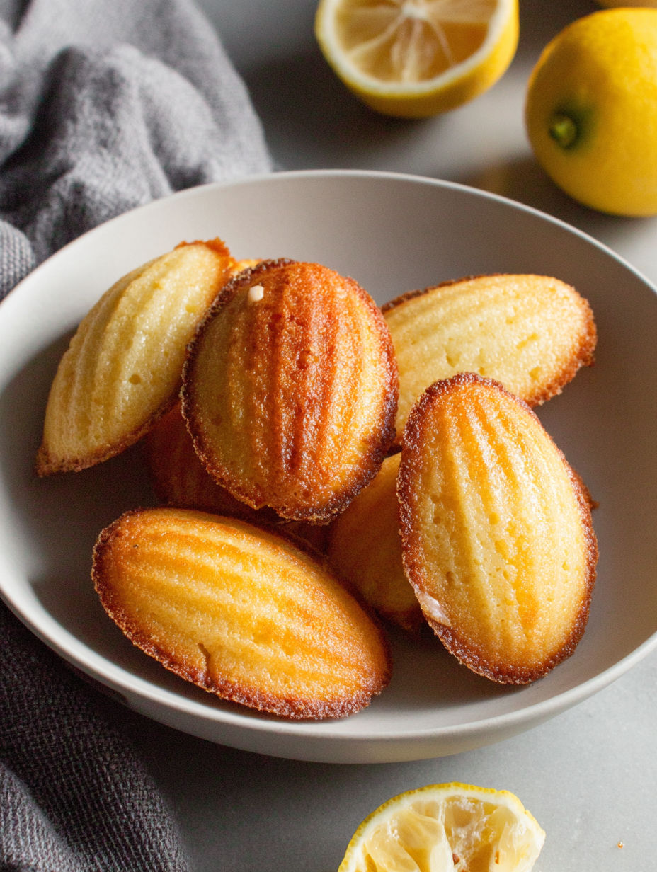 A plate of homemade lemon madeleines.