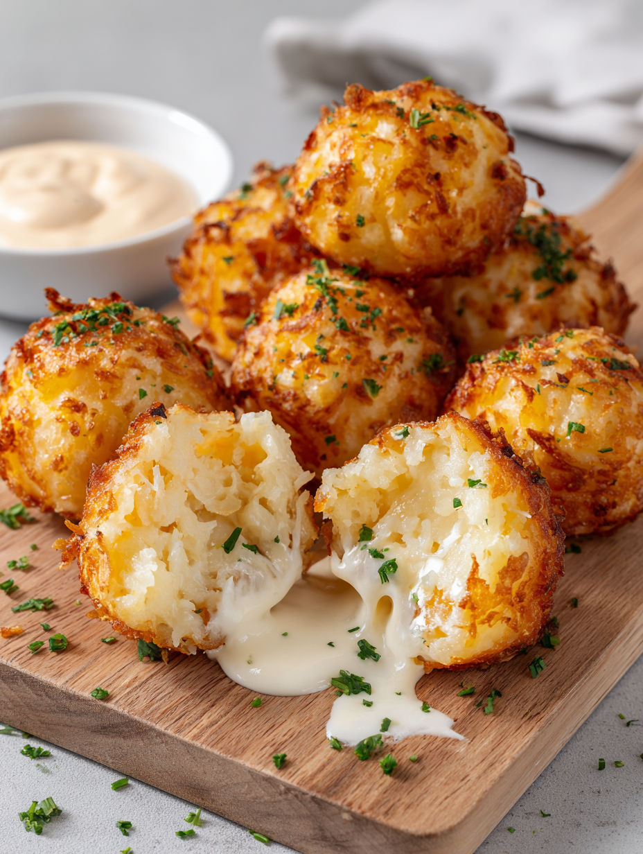 A plate of mashed potato balls with sauce.