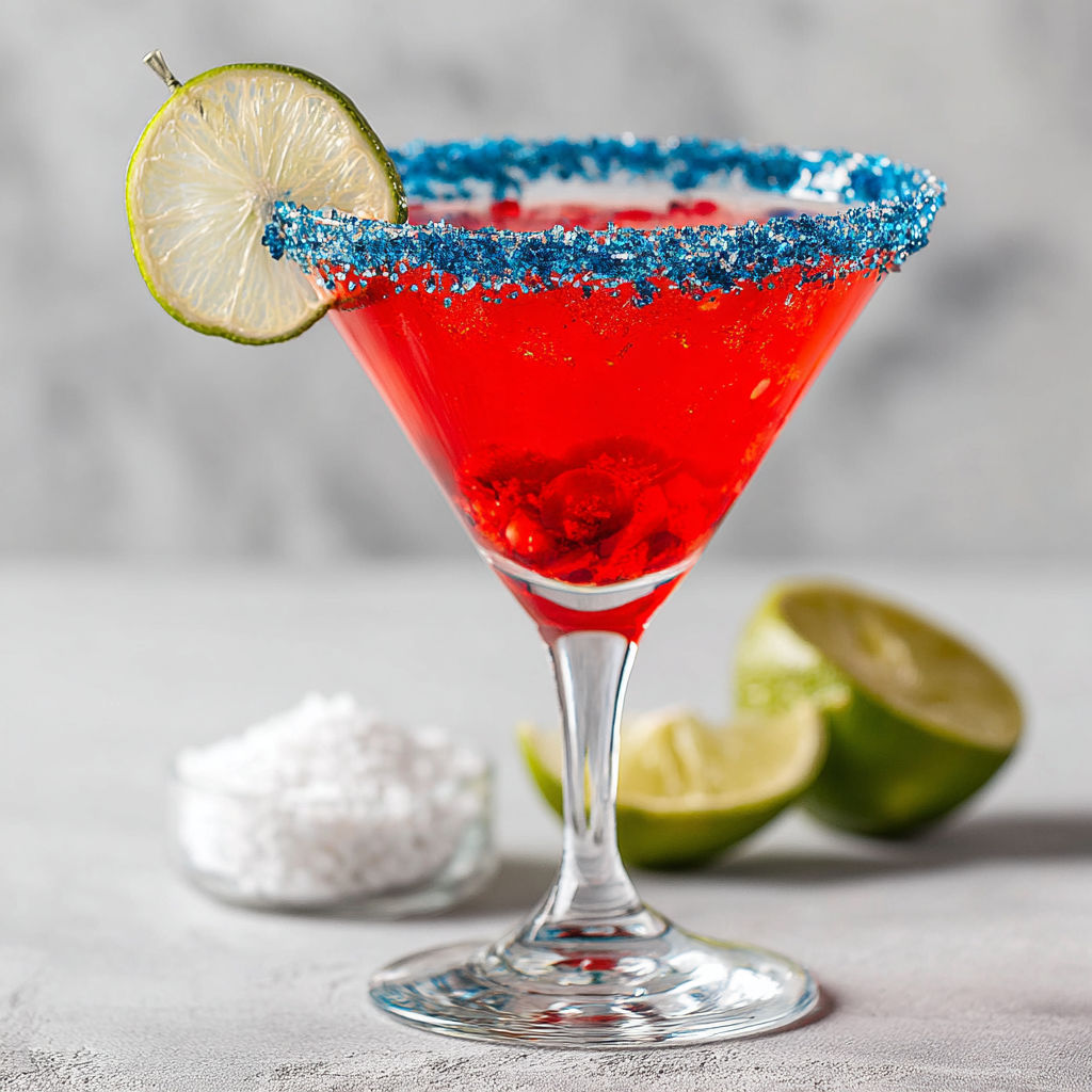 A glass of red liquid with a slice of lime on top.