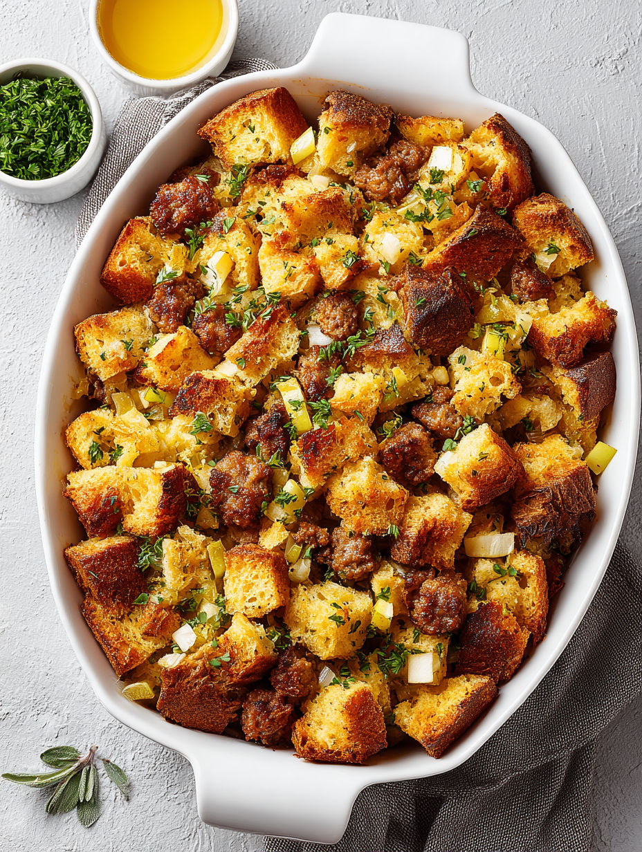 A white bowl filled with sausage and bread.