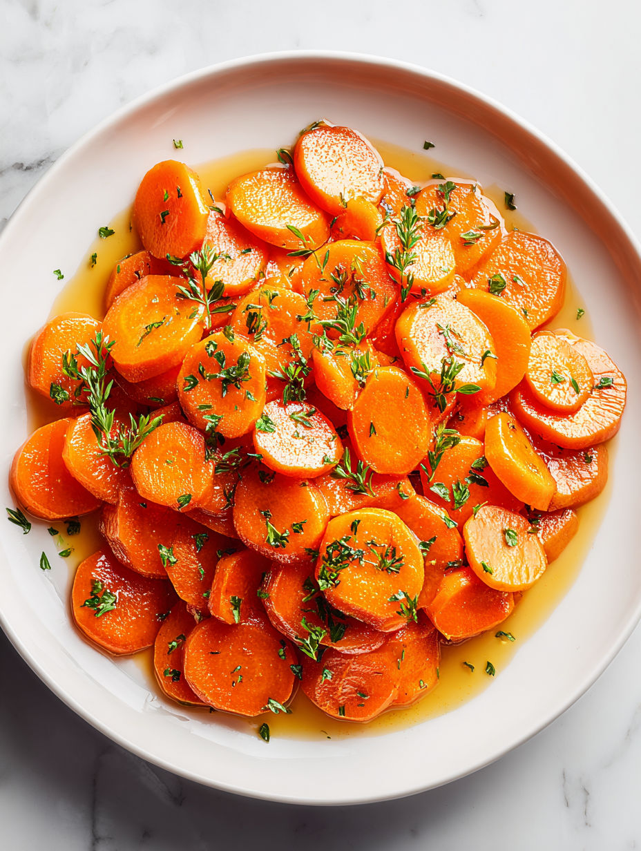 A plate of carrots with a brown sugar glaze.