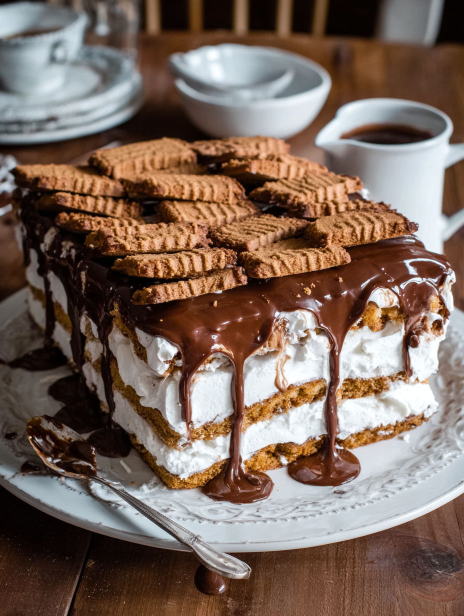 A slice of Nutella Biscoff Icebox Cake.