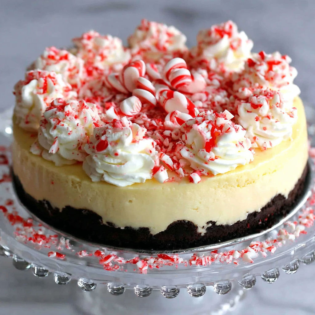 A slice of peppermint cheesecake on a plate.