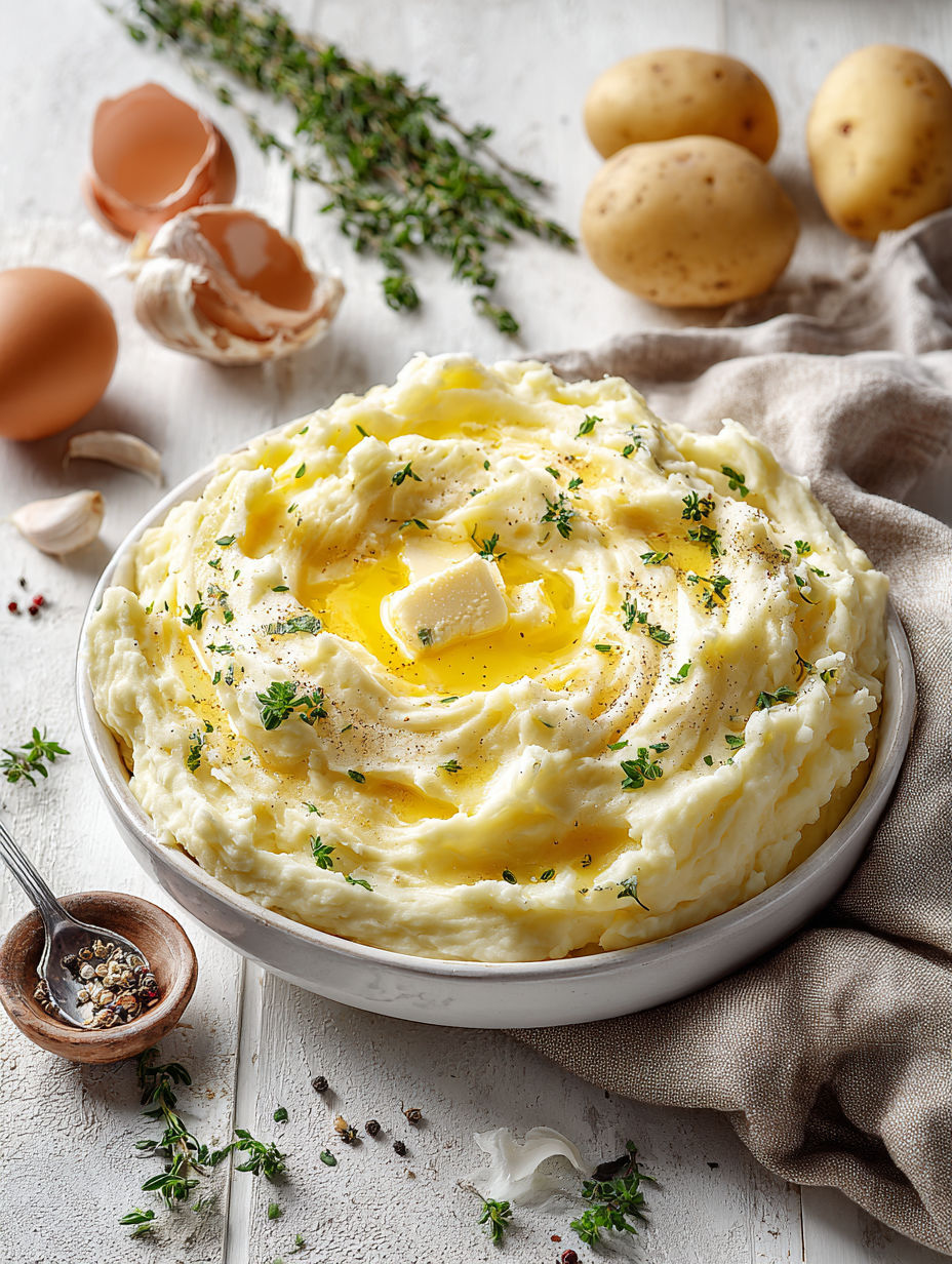 A plate of creamy mashed potatoes.