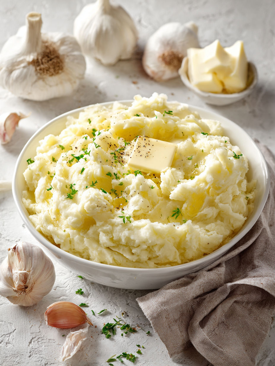 A bowl of creamy mashed potatoes.