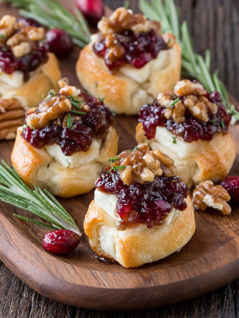 A plate of cranberry brie bites with orange garnish.