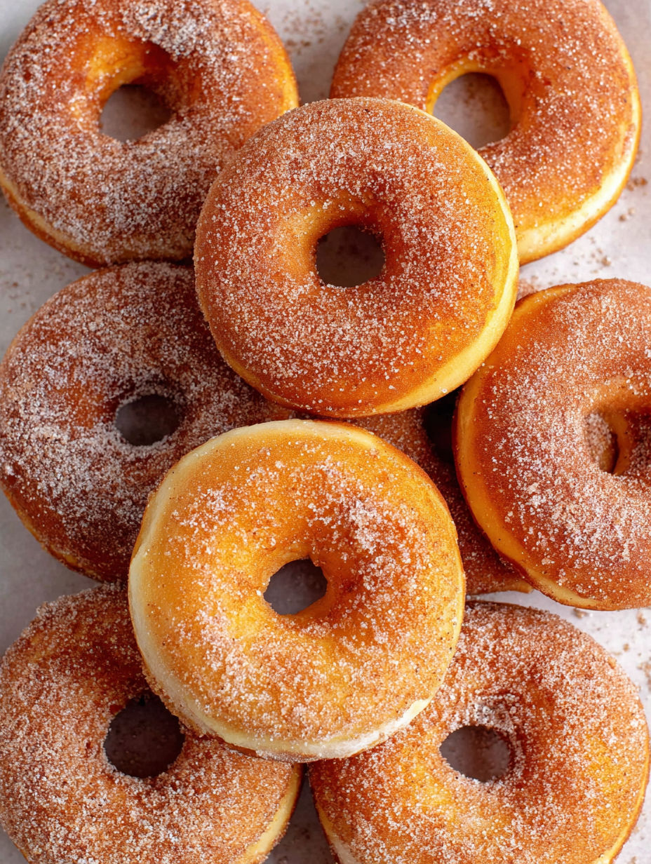 A pile of sugar donuts.