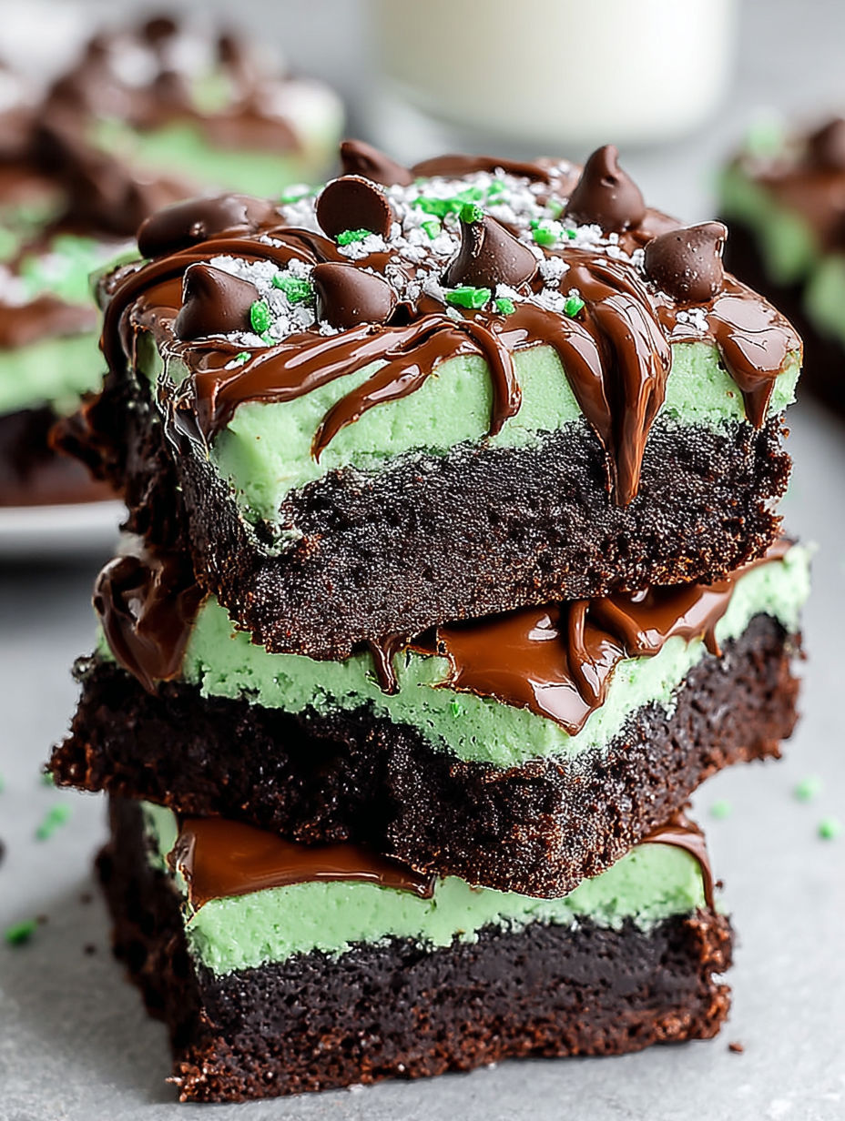A stack of chocolate mint cookies.