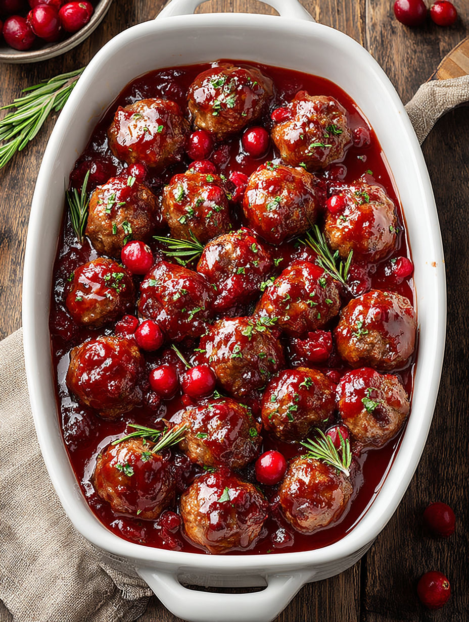 A bowl of meatballs in a cranberry sauce.