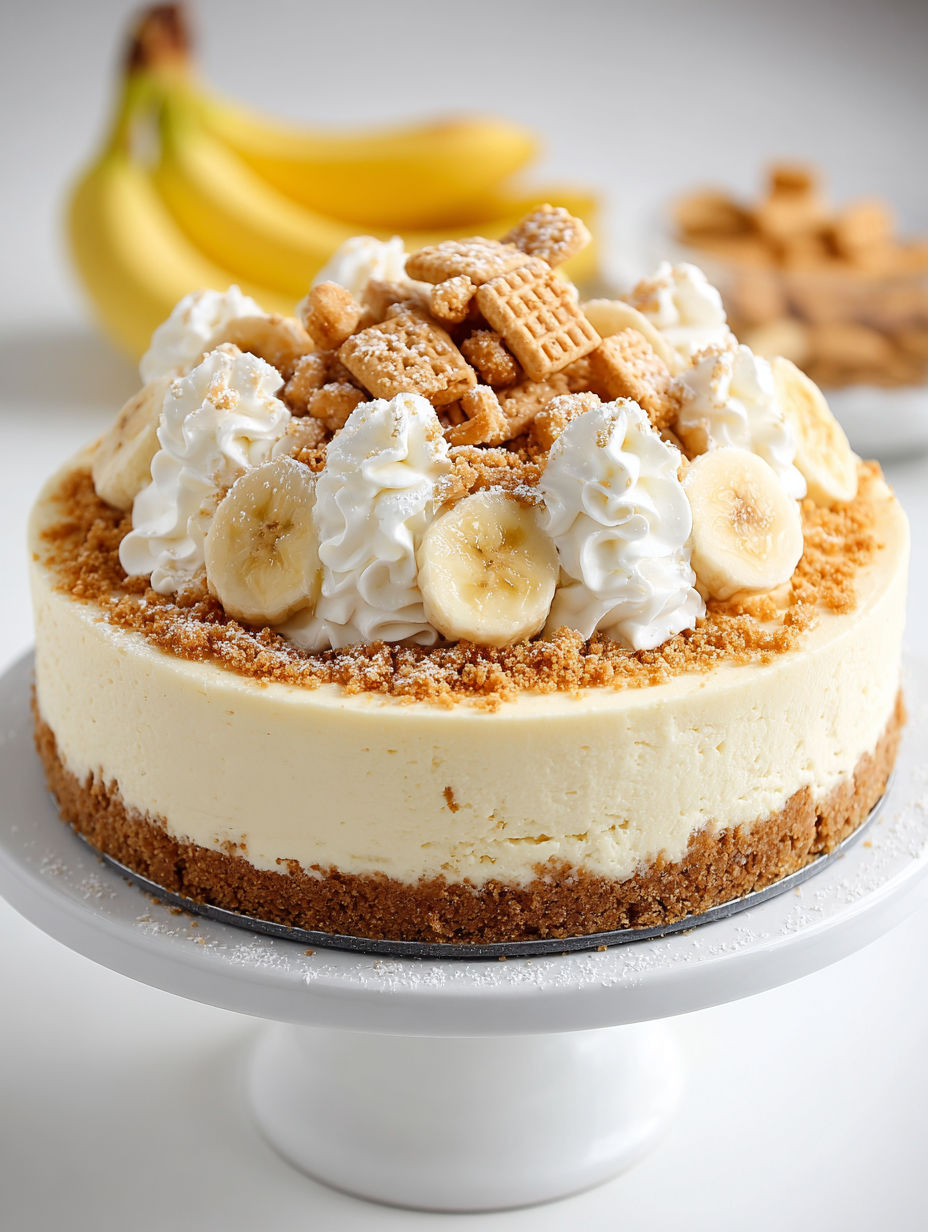 A slice of Gluten-Free Banana Pudding Cheesecake.