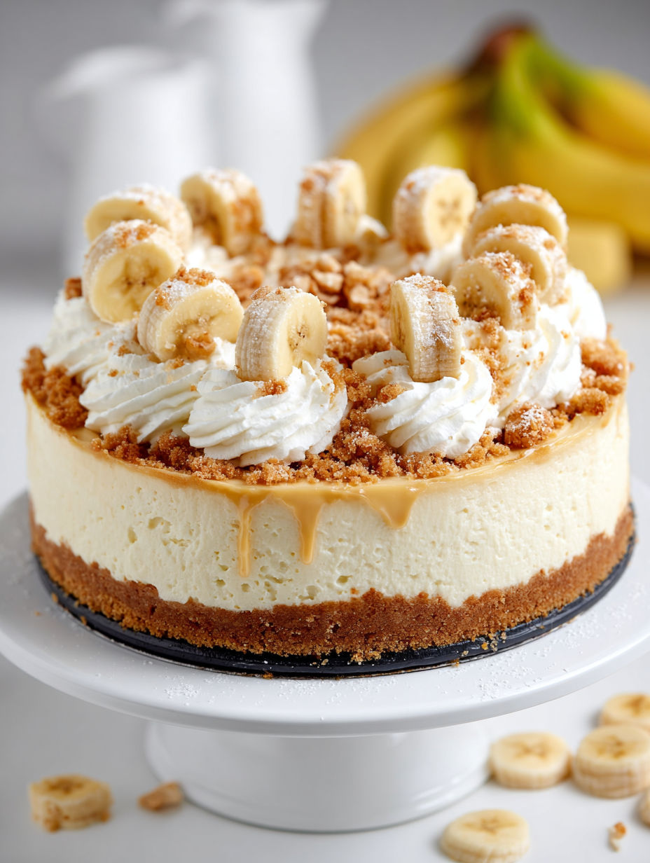 A slice of gluten-free banana pudding cheesecake.